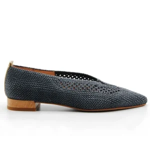 DUIT 5306 azul, Beige y cuero Rafia calado manoletina mujer