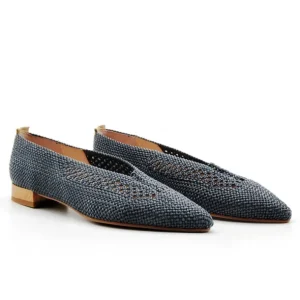 DUIT 5306 azul, Beige y cuero Rafia calado manoletina mujer