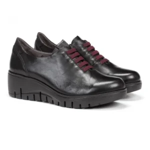 FLUCHOS Manny F0698 Negro y Burdeos. Zapato elásticos mujer