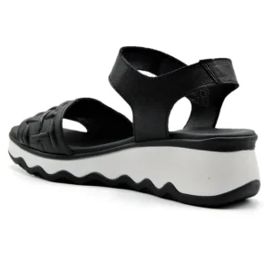 PAULA URBAN 5-473 negro y blanco Sandalia cuña velcro mujer