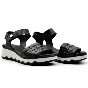 PAULA URBAN 5-473 negro y blanco Sandalia cuña velcro mujer