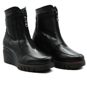 PAULA URBAN 10-1303 Negro y Crema Botín cremallera empeine cuña mujer