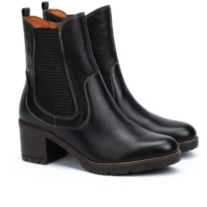 PIKOLINOS Llanes W7H-8948 Negro y Brandy Botín liso medio tacón elásticos mujer