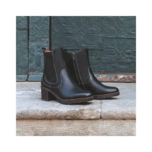 PIKOLINOS Llanes W7H-8948 Negro y Brandy Botín liso medio tacón elásticos mujer