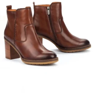 PIKOLINOS Pompeya W9T-8594 marrón y negro. Botín liso tacón mujer