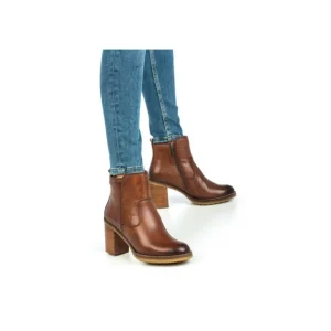 PIKOLINOS Pompeya W9T-8594 marrón y negro. Botín liso tacón mujer