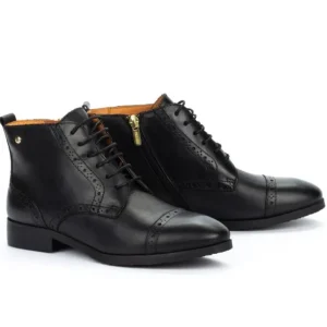 PIKOLINOS Royal W4D-8717 Negro y Cuero. Botín cordones picado mujer