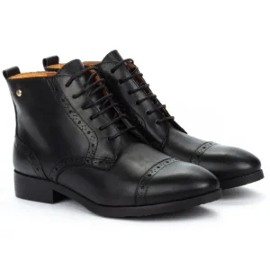 PIKOLINOS Royal W4D-8717 Negro y Cuero. Botín cordones picado mujer