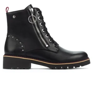 PIKOLINOS Vicar W0V-8610 Negro, granate y hielo. Bota plana cordones mujer