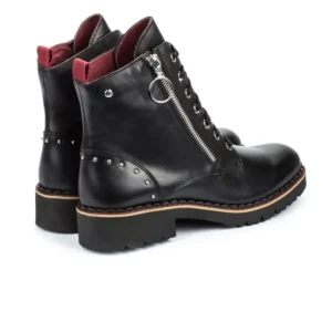 PIKOLINOS Vicar W0V-8610 Negro, granate y hielo. Bota plana cordones mujer