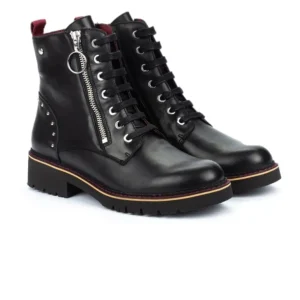 PIKOLINOS Vicar W0V-8610 Negro, granate y hielo. Bota plana cordones mujer