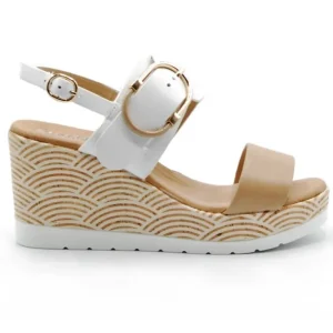 REPO 51261 Blanco y amarillo Sandalia casual cuña alta mujer