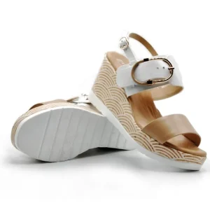 REPO 51261 Blanco y amarillo Sandalia casual cuña alta mujer