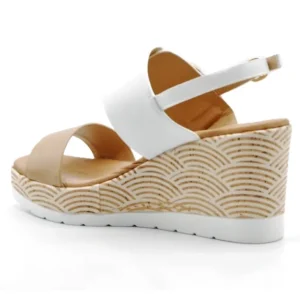 REPO 51261 Blanco y amarillo Sandalia casual cuña alta mujer