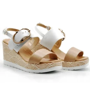 REPO 51261 Blanco y amarillo Sandalia casual cuña alta mujer