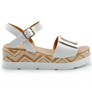 REPO 50259 Blanco y cuero Sandalia casual cuña media mujer