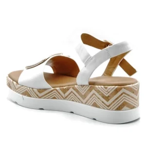 REPO 50259 Blanco y cuero Sandalia casual cuña media mujer