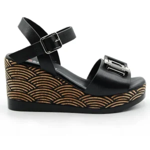 REPO 51264 Blanco y negro Sandalia cuña alta mujer
