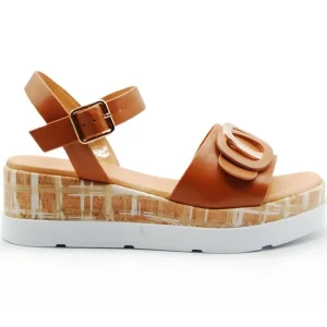 REPO 50208 Cuero y Blanco Sandalia cuña mujer