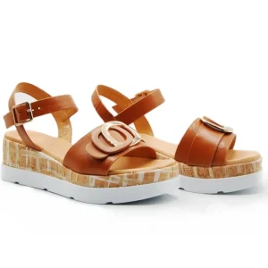REPO 50208 Cuero y Blanco Sandalia cuña mujer