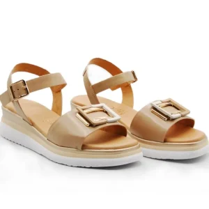 REPO 10411 Taupe y Blanco Sandalia cuña media adorno mujer