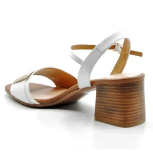 REPO 30287-E3 Cuero y blanco. Sandalia vestir tacón ancho mujer