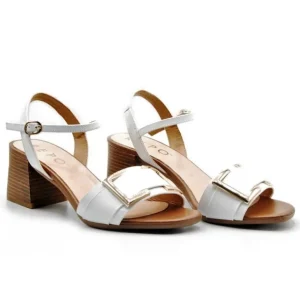 REPO 30287-E3 Cuero y blanco. Sandalia vestir tacón ancho mujer