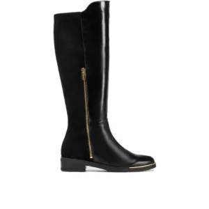 WONDERS C-5407 Negro y marron. Bota plana cremallera mujer