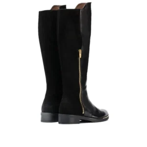 WONDERS C-5407 Negro y marron. Bota plana cremallera mujer