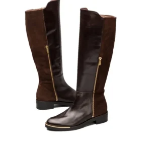 WONDERS C-5407 Negro y marron. Bota plana cremallera mujer