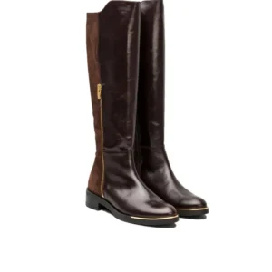 WONDERS C-5407 Negro y marron. Bota plana cremallera mujer