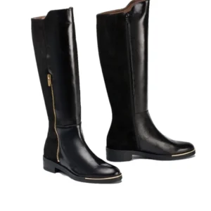 WONDERS C-5407 Negro y marron. Bota plana cremallera mujer