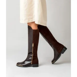 WONDERS C-5407 Negro y marron. Bota plana cremallera mujer